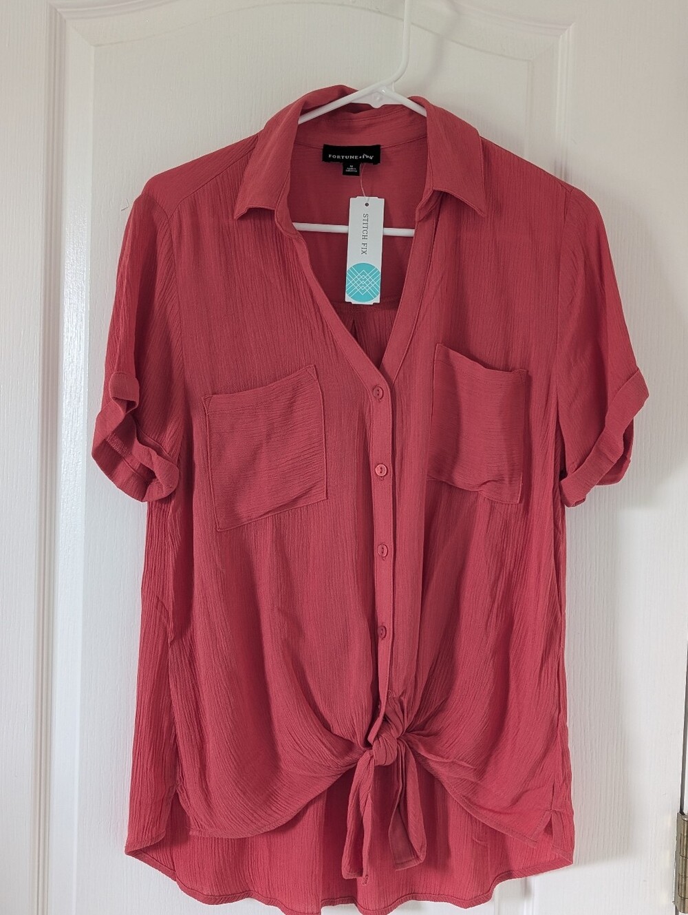 FORTUNE + IVY Woman Top Medium  Orange Rayon Stretch Tie Front V Neck NWT
